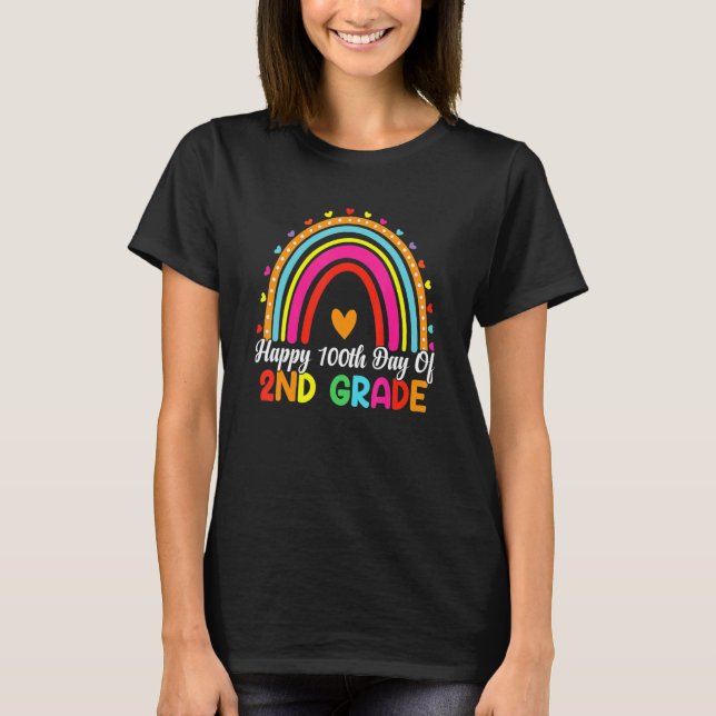Camiseta Happy 100th Day Of 2nd Grade Rainbow Second Grade  (Frente)