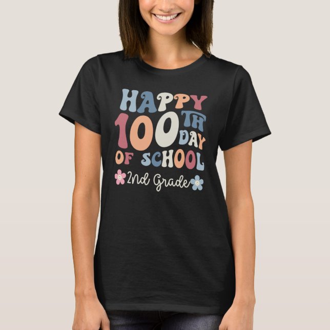 Camiseta Happy 100th Day Of 2nd Grade Teacher Student Retro (Frente)