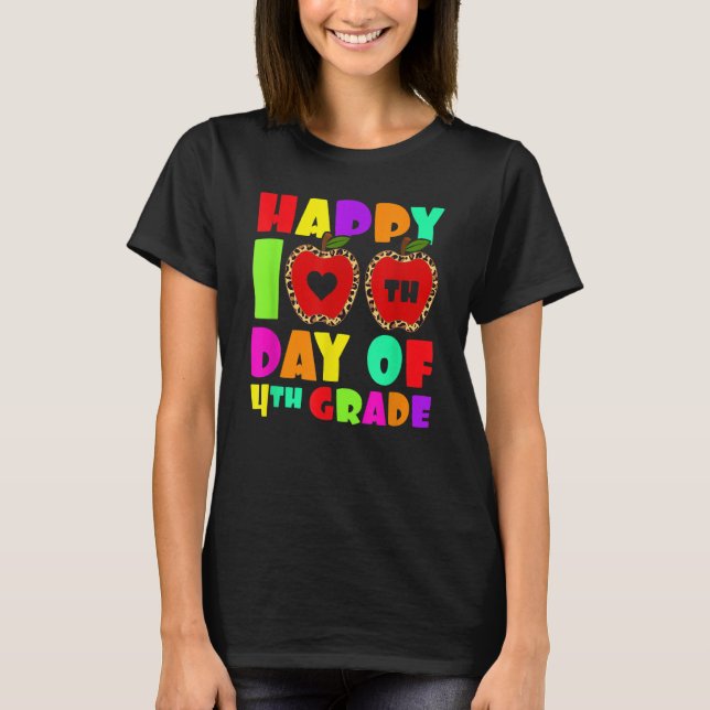 Camiseta Happy 100th Day Of 4th Grade Leopard Teacher Fourt (Frente)