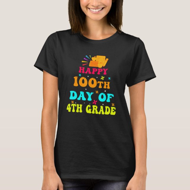 Camiseta Happy 100th Day of 4th Grade Teacher Student Retro (Frente)