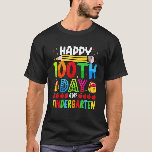 Camiseta Happy 100th Day Of Kindergarten 100 Days Of School (Frente)