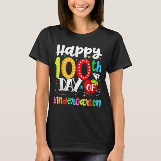 Camiseta Happy 100th Day Of Kindergarten Funny Teachers Stu (Frente)
