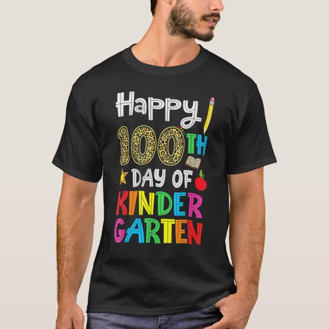 Camiseta Happy 100th Day Of Kindergarten Leopard Print Teac (Frente)
