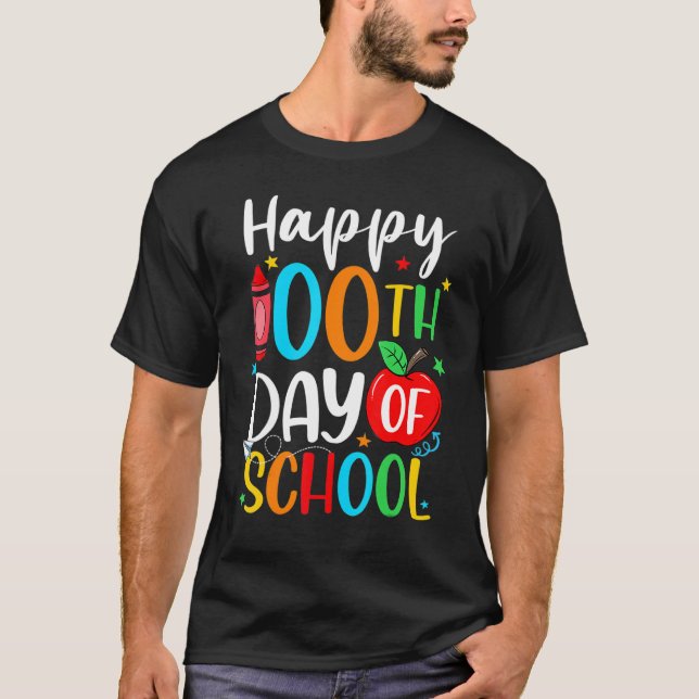 Camiseta Happy 100th Day Of School 100 Days Crayon (Frente)