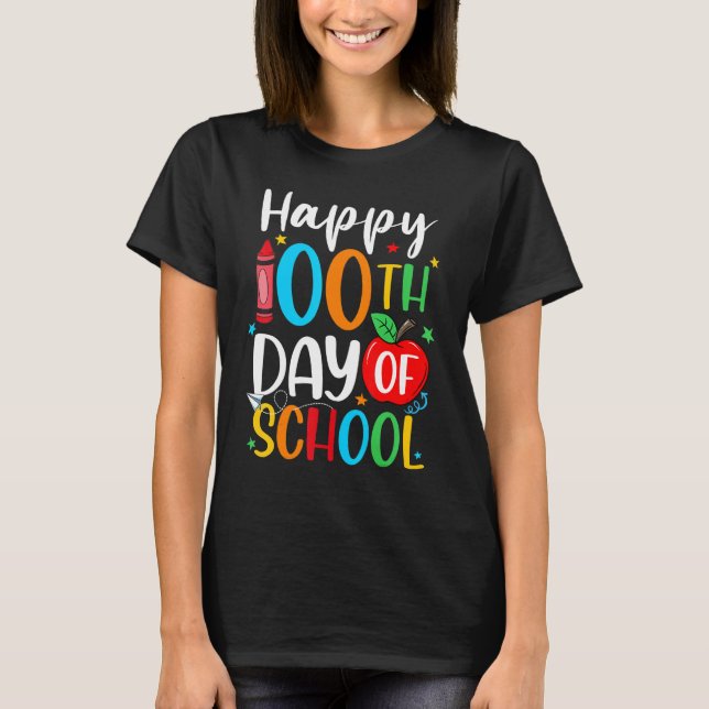Camiseta Happy 100th Day of School 100 Days Crayon_1 (Frente)