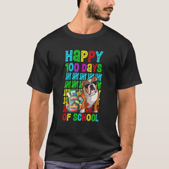 Camiseta Happy 100th Day Of School Boys English Bulldog Dog (Frente)