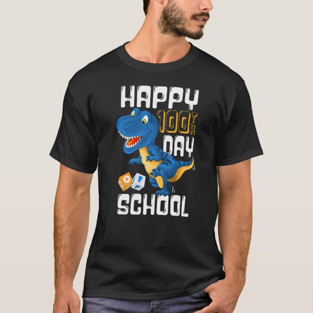 Camiseta Happy 100th Day of School  Boys Rex Dinosaur Party (Frente)