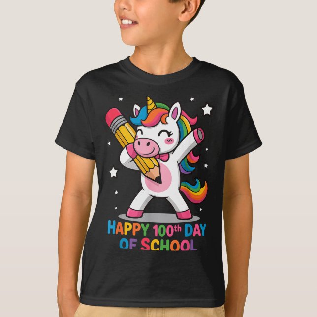Camiseta Happy 100th Day Of School Cute Rainbow Unicorn Wom (Frente)