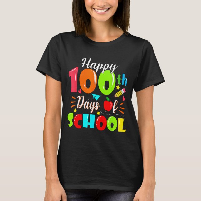 Camiseta Happy 100th Day Of School Funny Teachers Sudents K (Frente)