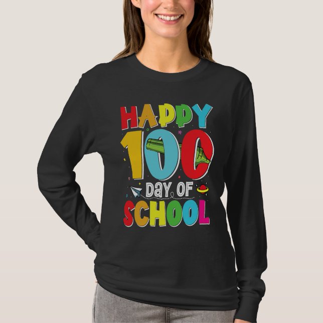 Camiseta Happy 100th Day Of School Girls Funny 100 Days Of  (Frente)
