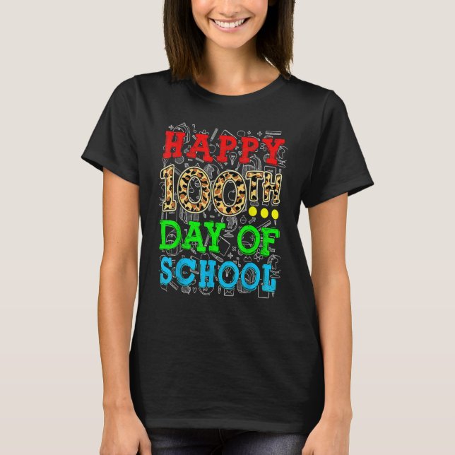Camiseta Happy 100th Day Of School Leopard Print Teacher St (Frente)