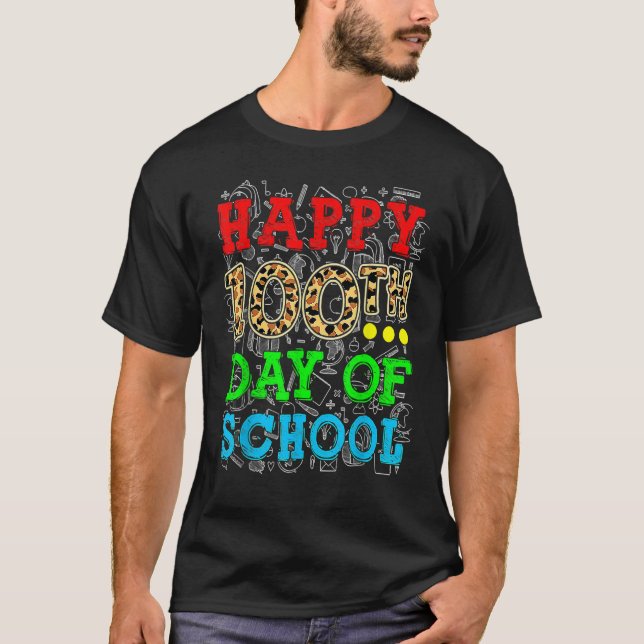 Camiseta Happy 100th Day Of School Leopard Print Teacher St (Frente)