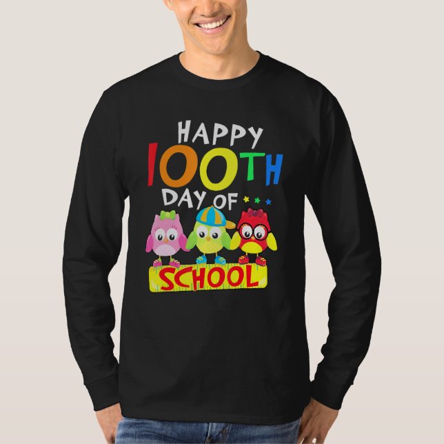 Camiseta Happy 100th Day Of School Owl Kids 100 Days Teache (Frente)