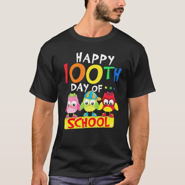 Camiseta Happy 100th Day Of School Owl Kids 100 Days Teache (Frente)