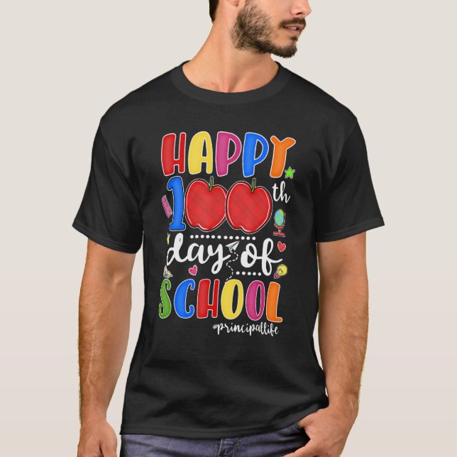 Camiseta Happy 100th Day Of School Red Plaid Apple Principa (Frente)