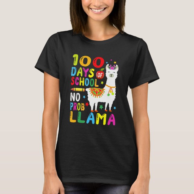 Camiseta Happy 100th Day Of School Shirt No Probllama Llama (Frente)