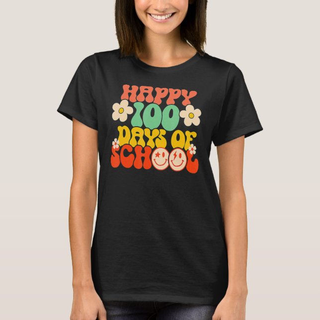 Camiseta Happy 100th Day Of School Teacher Kids Retro Groov (Frente)