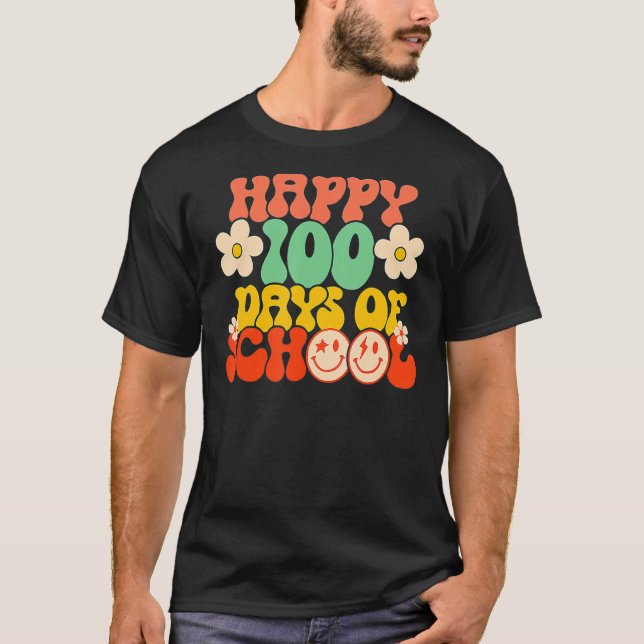 Camiseta Happy 100th Day Of School Teacher Kids Retro Groov (Frente)