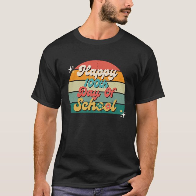 Camiseta Happy 100th Day Of School Teacher Kids Retro Groov (Frente)
