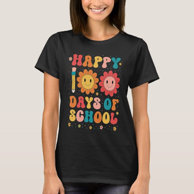 Camiseta Happy 100th Day Of School Teachers Students Groovy (Frente)