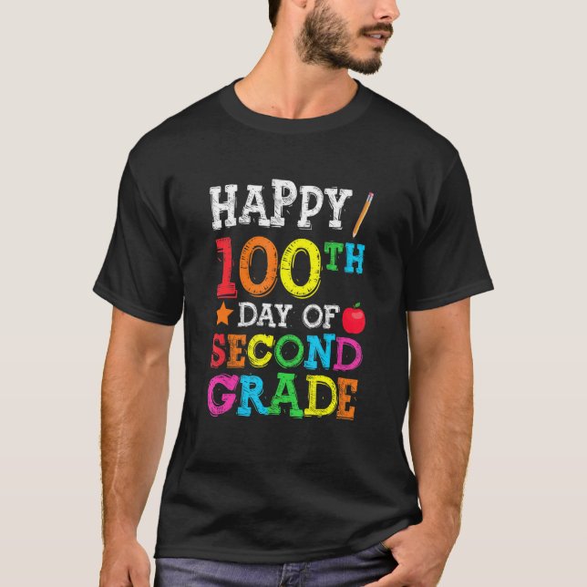 Camiseta Happy 100th Day Of Second Grade Colourful Back To  (Frente)