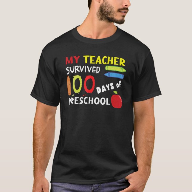 Camiseta Happy 100th Day Teacher Survived Preschool 100 Day (Frente)