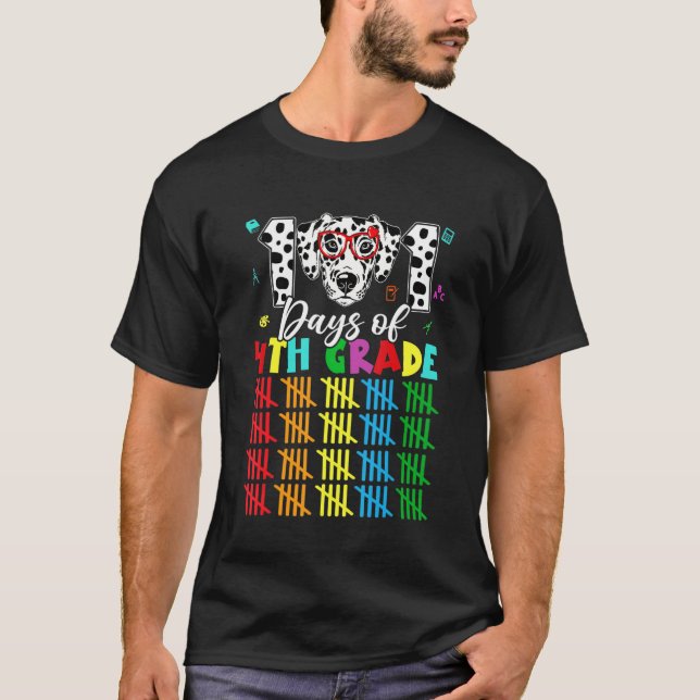 Camiseta Happy 101 Days School 4th Grade Cute Dog 100 Days  (Frente)