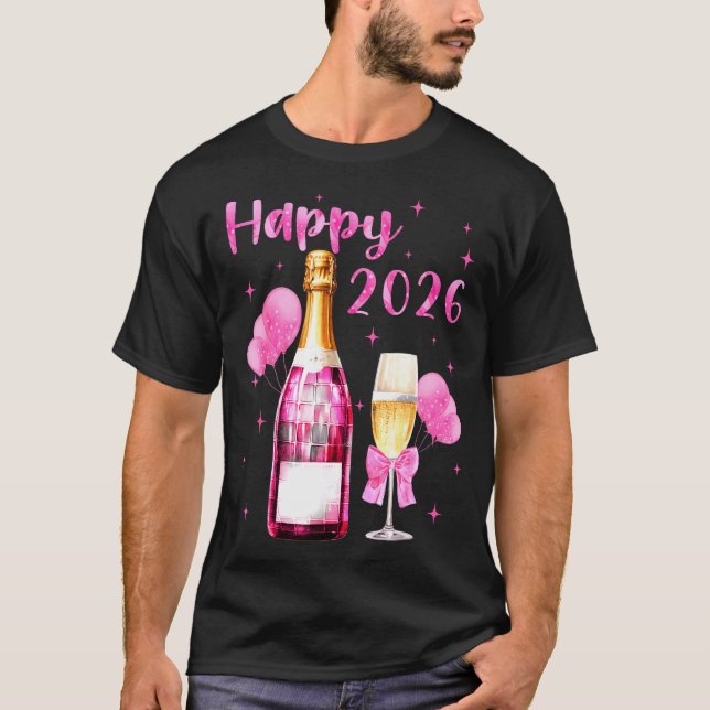 Camiseta Happy 2026 Cheers To A New Year 2026 Champagne Coq (Frente)