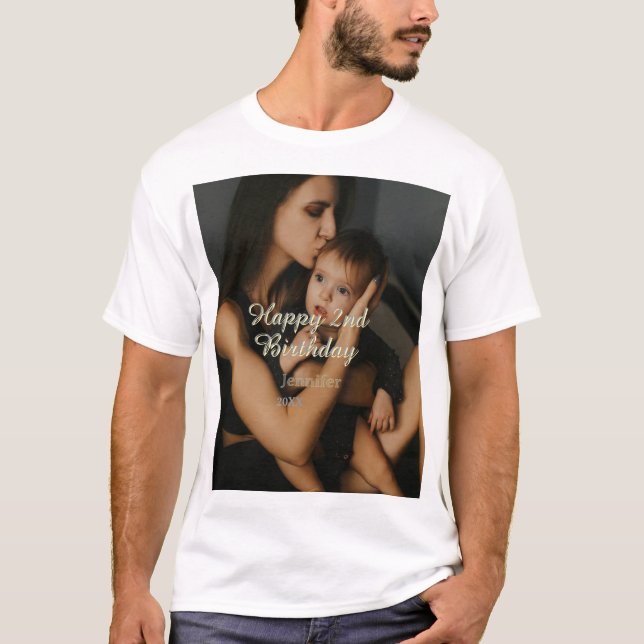 Camiseta Happy 2nd birthday kids baby mother yellow gray na (Frente)