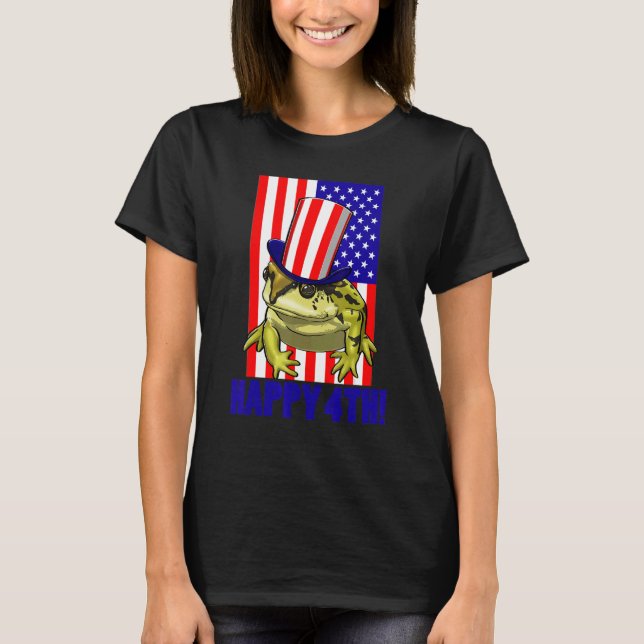Camiseta Happy 4Th American Flag Frog  Women Frog Love 2 (Frente)