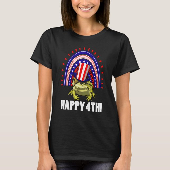 Camiseta Happy 4Th American Flag Rainbow Frog  Women Frog L (Frente)