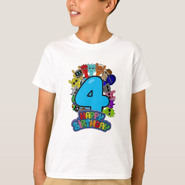 Camiseta Happy 4th Birthday Sprunki - Simon Oren Funbot (Frente)