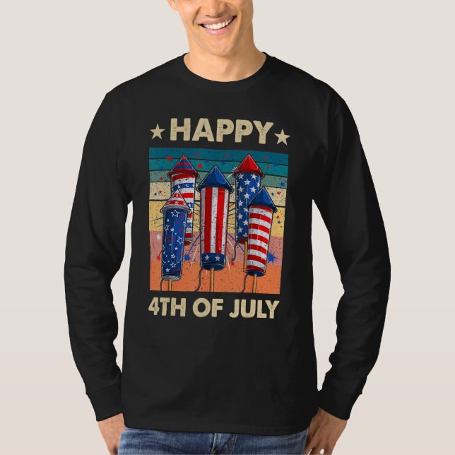 Camiseta Happy 4th Of July American Flag Fireworks Patrioti (Frente)