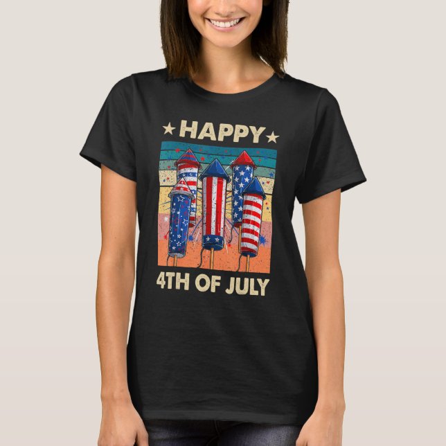 Camiseta Happy 4th Of July American Flag Fireworks Patrioti (Frente)