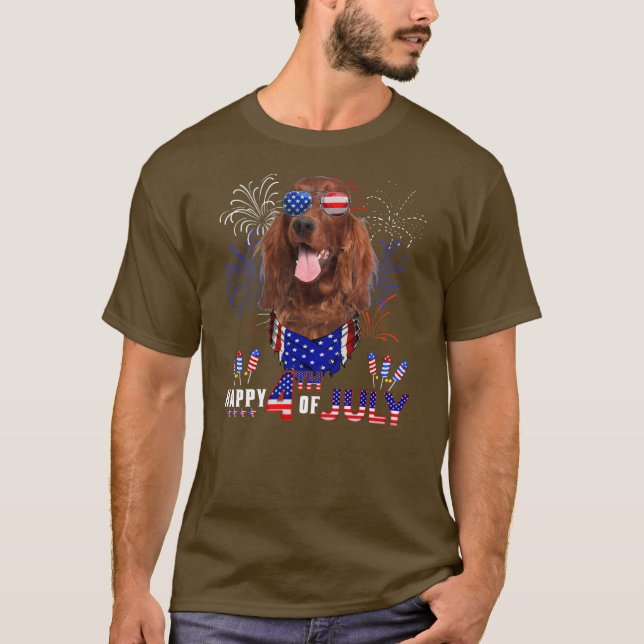 Camiseta Happy 4th Of July American Flag Irish Setter (Frente)