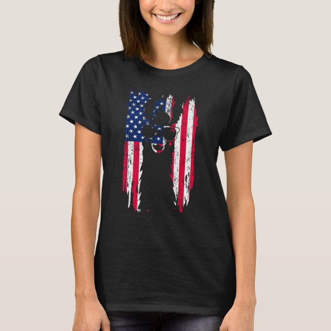 Camiseta Happy 4th Of July American USA Flag Llama Alpaca S (Frente)