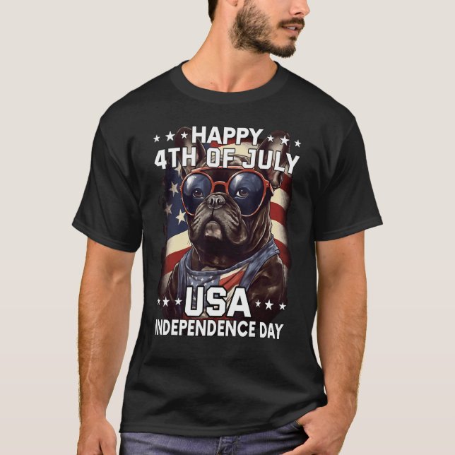 Camiseta Happy 4th of July Bulldog USA Independence Day Dog (Frente)