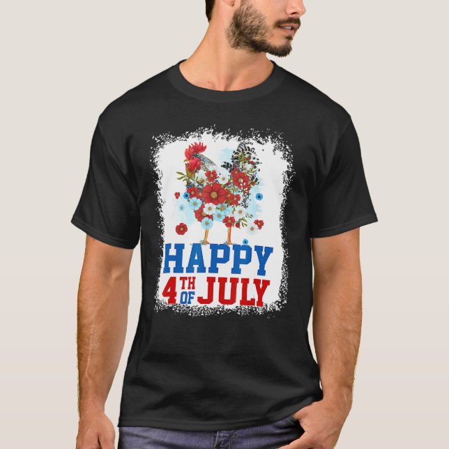 Camiseta Happy 4th Of July Chicken Farmer Flower Bleached W (Frente)