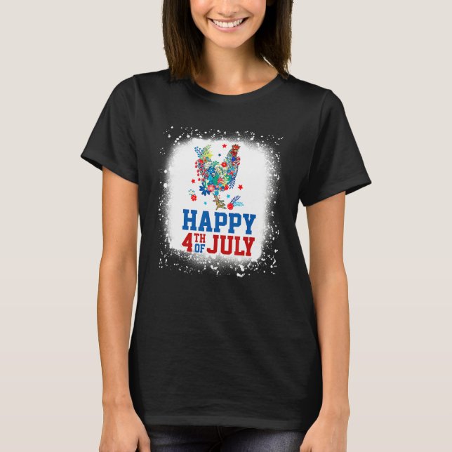 Camiseta Happy 4th Of July Chicken Farmer Flower Bleached W (Frente)
