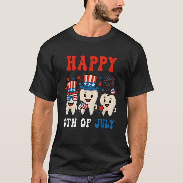 Camiseta Happy 4th of july Dental Tooth American Flag Denti (Frente)