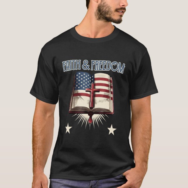 Camiseta Happy 4th of July faith and freedom USA patriotic  (Frente)