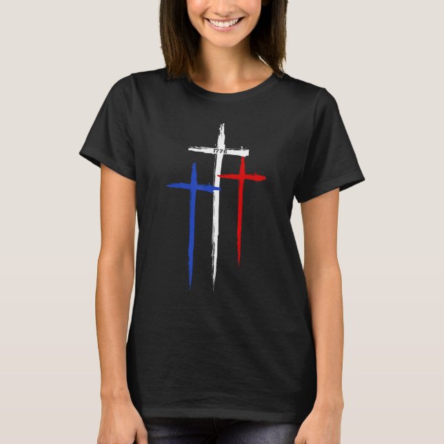 Camiseta Happy 4th Of July   Flag Patriotic Cross Christian (Frente)