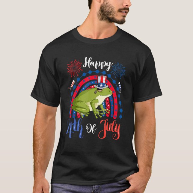 Camiseta Happy 4th Of July Frog Sunglasses American Flag Fi (Frente)