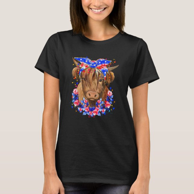 Camiseta Happy 4th Of July Long Haired Calf USA Patriotic C (Frente)