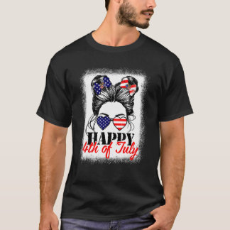 Camiseta Happy 4th Of July Messy Bun Girls Patriotic Indepe
