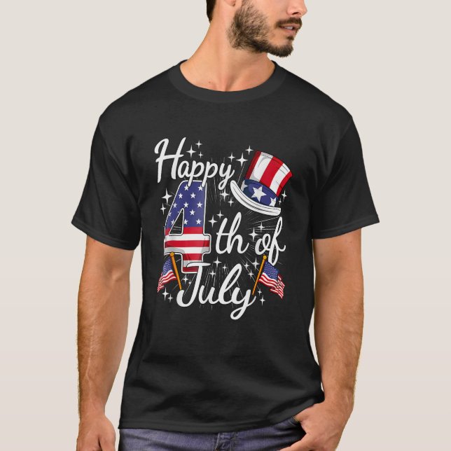 Camiseta Happy 4th Of July Patriotic American Flag USA Men  (Frente)