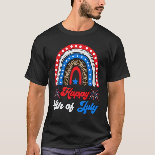 Camiseta Happy 4th Of July Rainbow American US Flag Patriot (Frente)