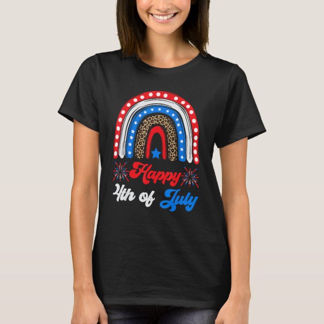 Camiseta Happy 4th Of July Rainbow American US Flag Patriot (Frente)