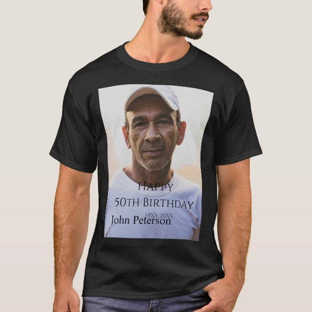 Camiseta Happy 50th birthday name photo year man simple min (Frente)