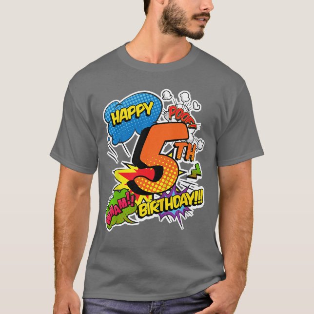 Camiseta Happy 5th Birthday Boys Comic Style Superpower Sup (Frente)